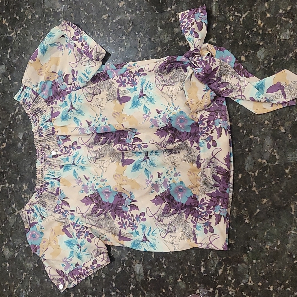 Agora Boatneck Chiffon Flowy Blouse